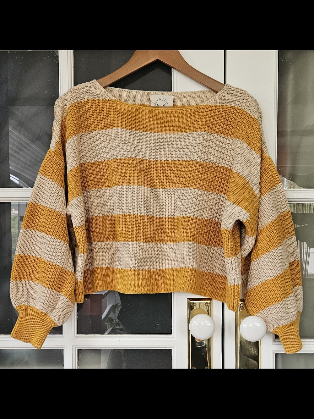 Mustard and Cream Striped Cropped Sweater